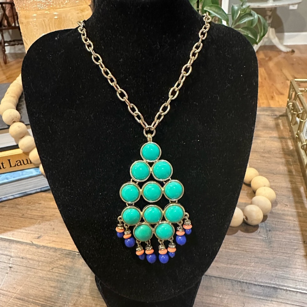 Vintage BR Goldtone and Turquoise Pendant and Goldtone Statement Necklace